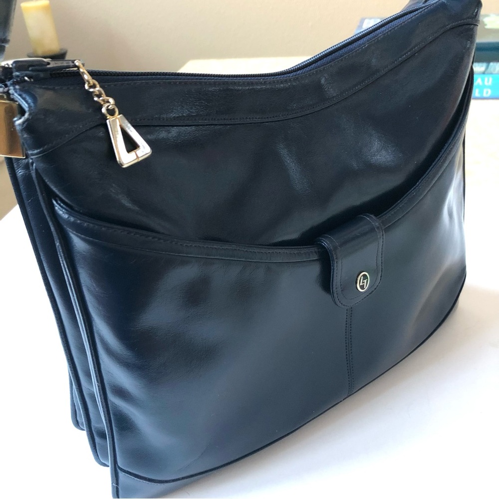 Lou Taylor Vintage Smooth Leather Shoulder Bag in Exquisite Condition. Deep Blue - Picture 5 of 16
